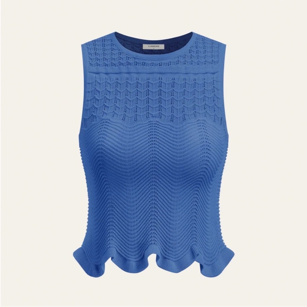 NWT Commense Blue Wave Pattern Sleeveless Knit Top XS